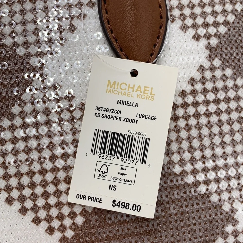 Michael Kors Mirella Extra-Small Logo Crossbody XBODY Shopper Bag Luggage NWT